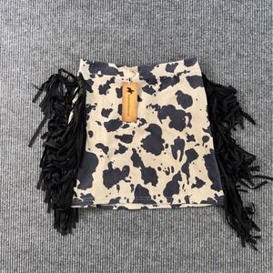 NWT Cow Print Fringe Mini Skirt Womens M Western Rodeo Country Festival‎